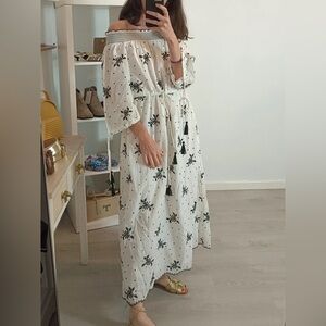 Zara Off the Shoulder Embroidered Maxi Dress size L